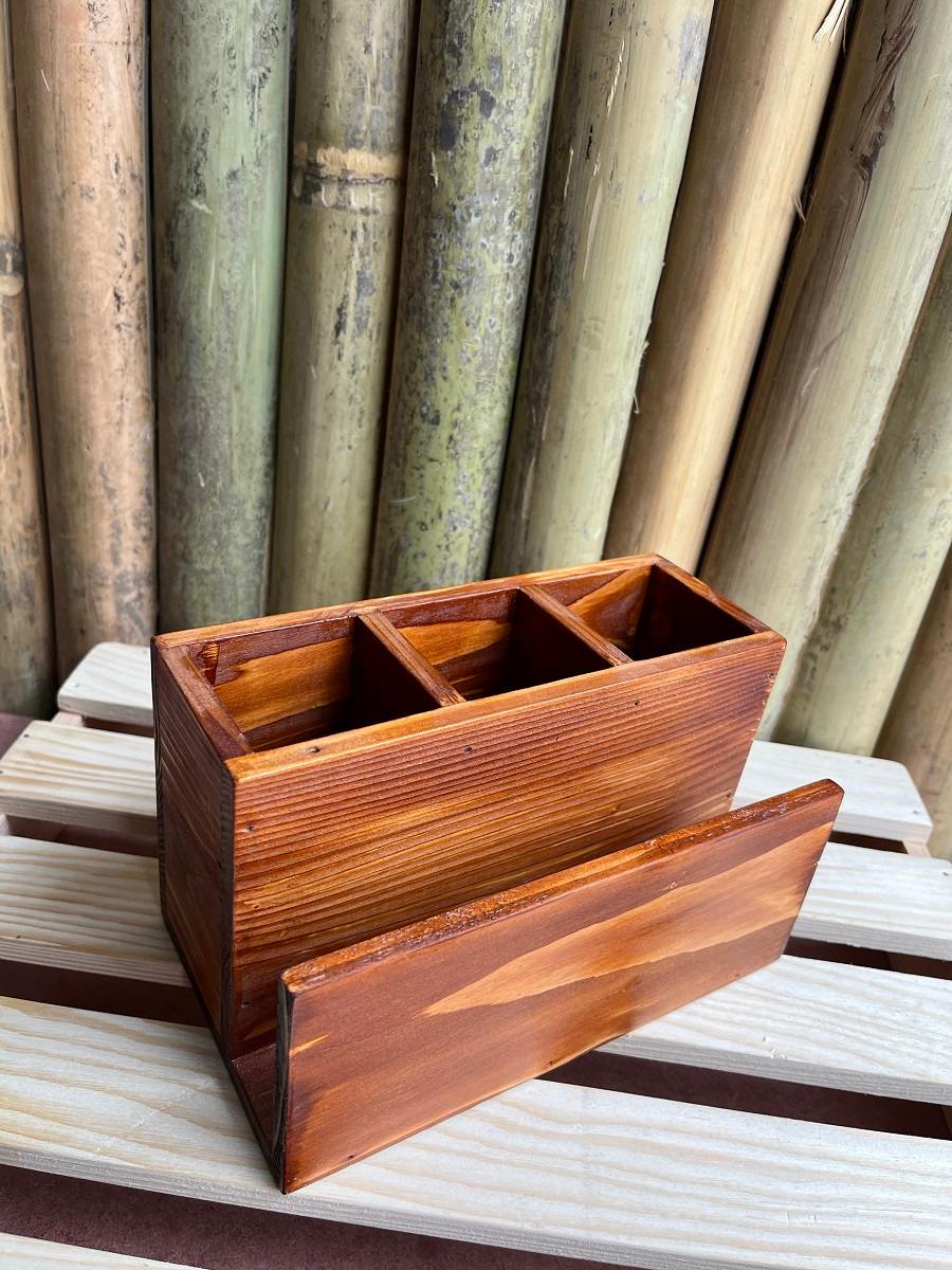 Wooden Cutlery Holder (Medium) – Handmade Wooden Utensil Organizer for Kitchen Countertop, Spacious Cutlery Stand with Natural Finish, Eco-Friendly Storage for Home & Dining